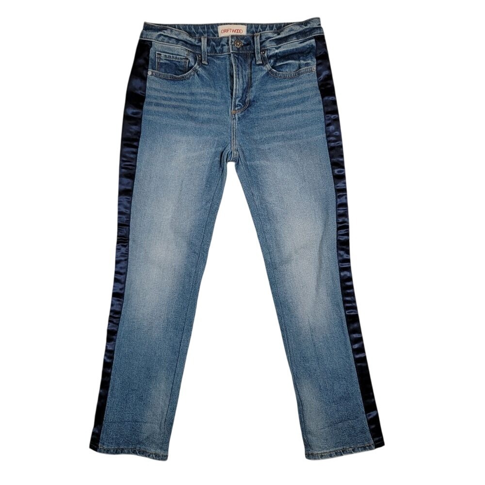 DRIFTWOOD Candace Jeans Womens 26 (Actual 28) Blue Medium Wash Satin Side Stripe